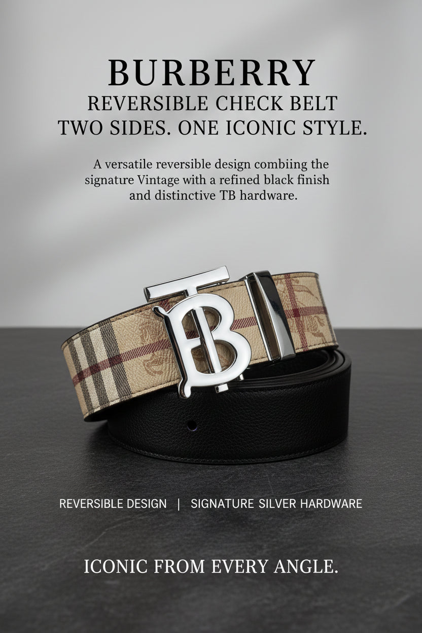 Burberry Reversible Check TB Vintage Check Silver Buckle Belt Reps Sale UK Best Quality AAA Replica
