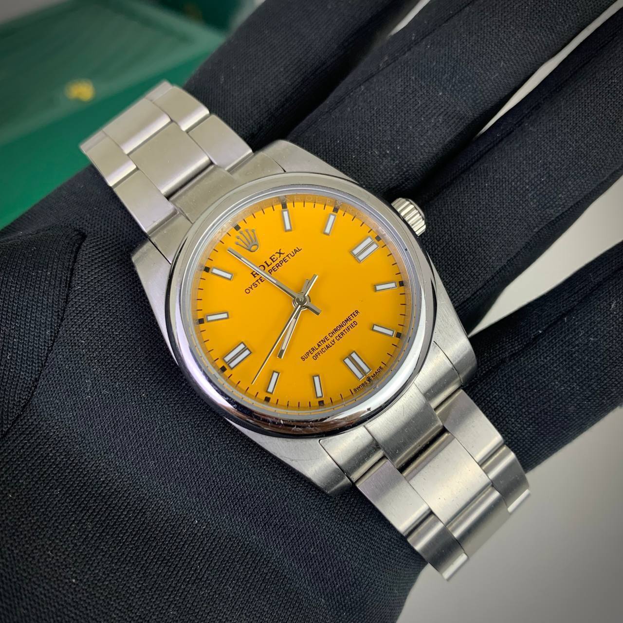 Rolex Oyster Perpetual 126000 Men's Watch Yellow Dial Reps Sale UK Best Quality AAA Replica