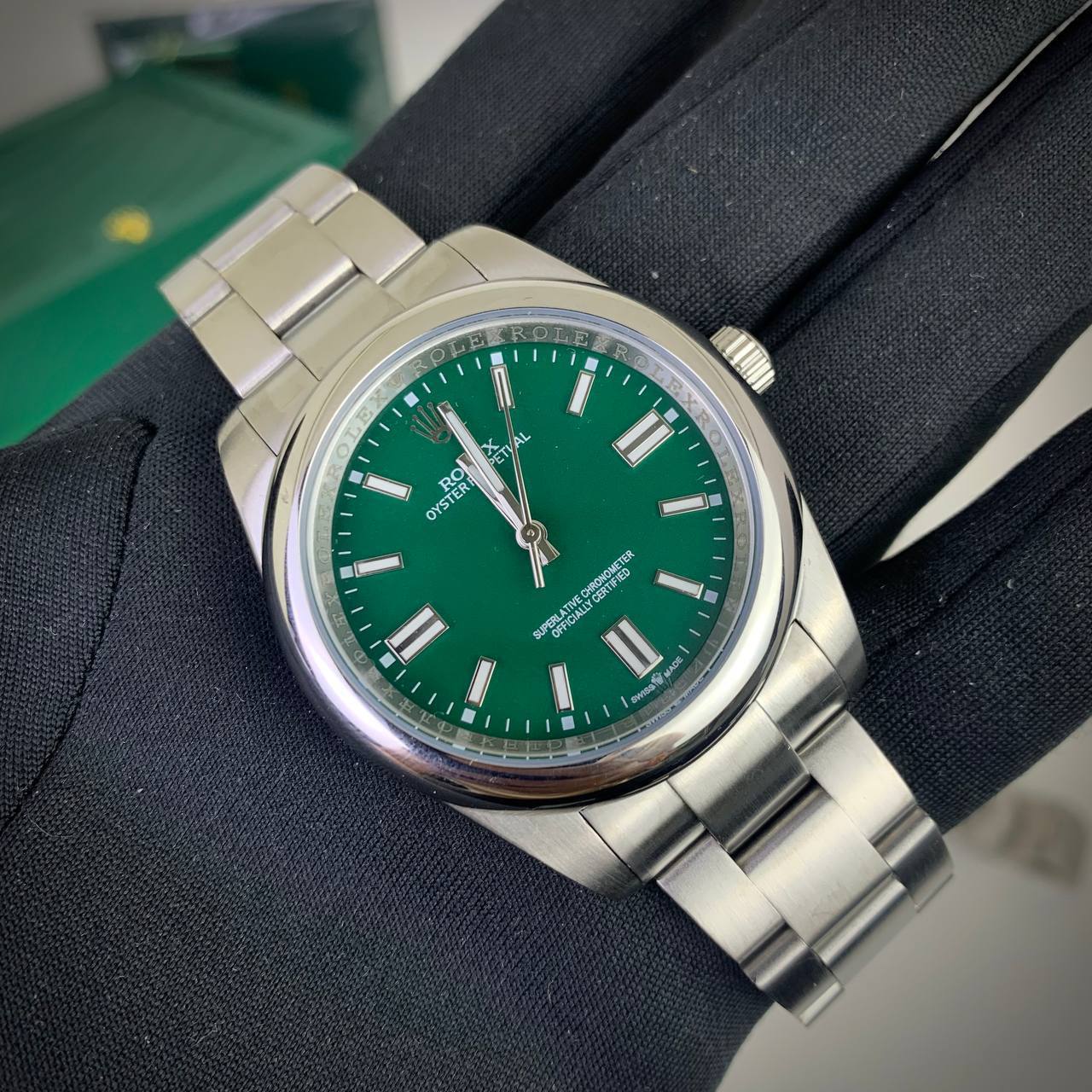Rolex Oyster Perpetual 126000 Men's Watch Green Dial Reps Sale UK Best Quality AAA Replica