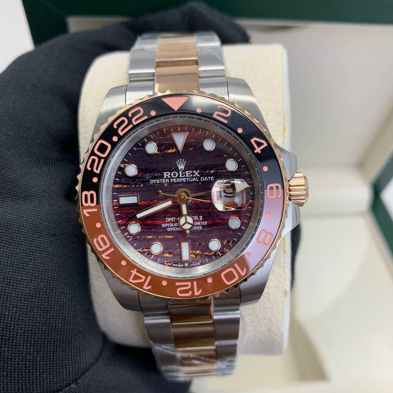 Rolex GMT-Master II 126715CHNR-0002 Men's Watch Tiger Iron Dial Rose Gold Two-Tone Bracelet Reps Sale UK Best Quality AAA Replica