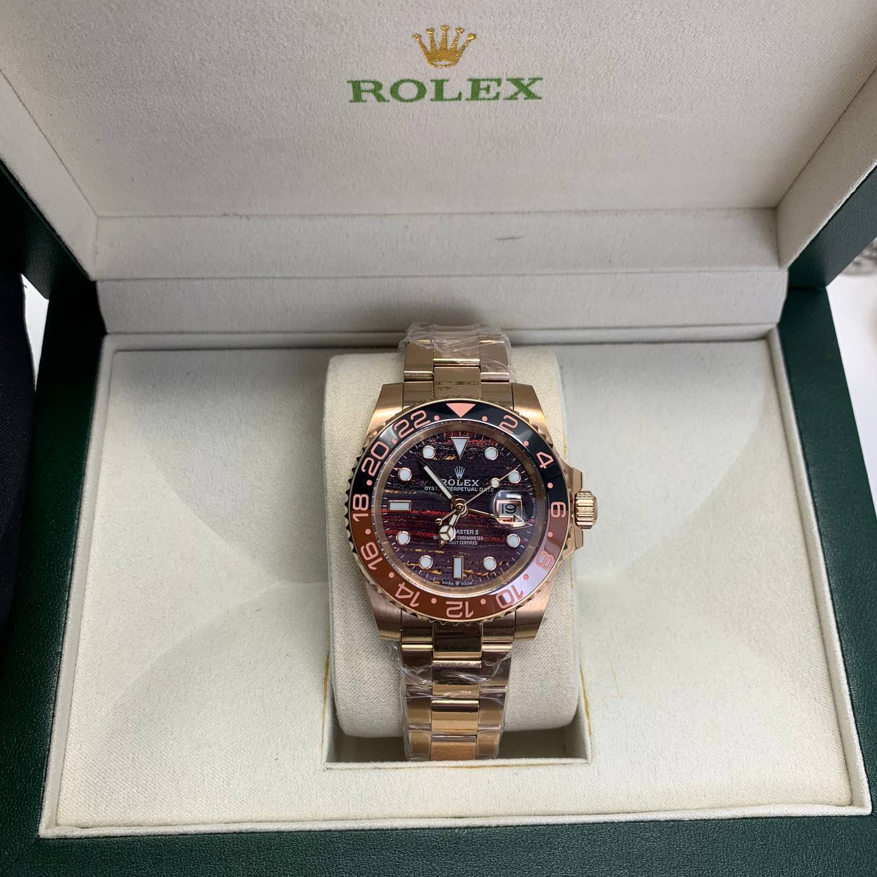 Rolex GMT-Master II 126718GRNR-0002 Men's Watch Tiger Iron Dial Rose Gold Oyster Bracelet Reps Sale UK Best Quality AAA Replica