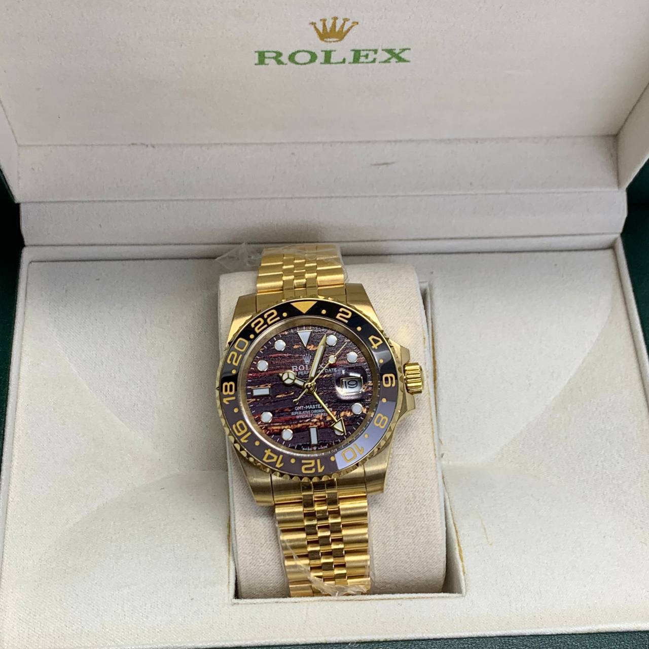 Rolex GMT-Master II 126718GRNR-0002 Men's Watch Tiger Iron Dial Yellow Gold Jubilee Bracelet Reps Sale UK Best Quality AAA Replica