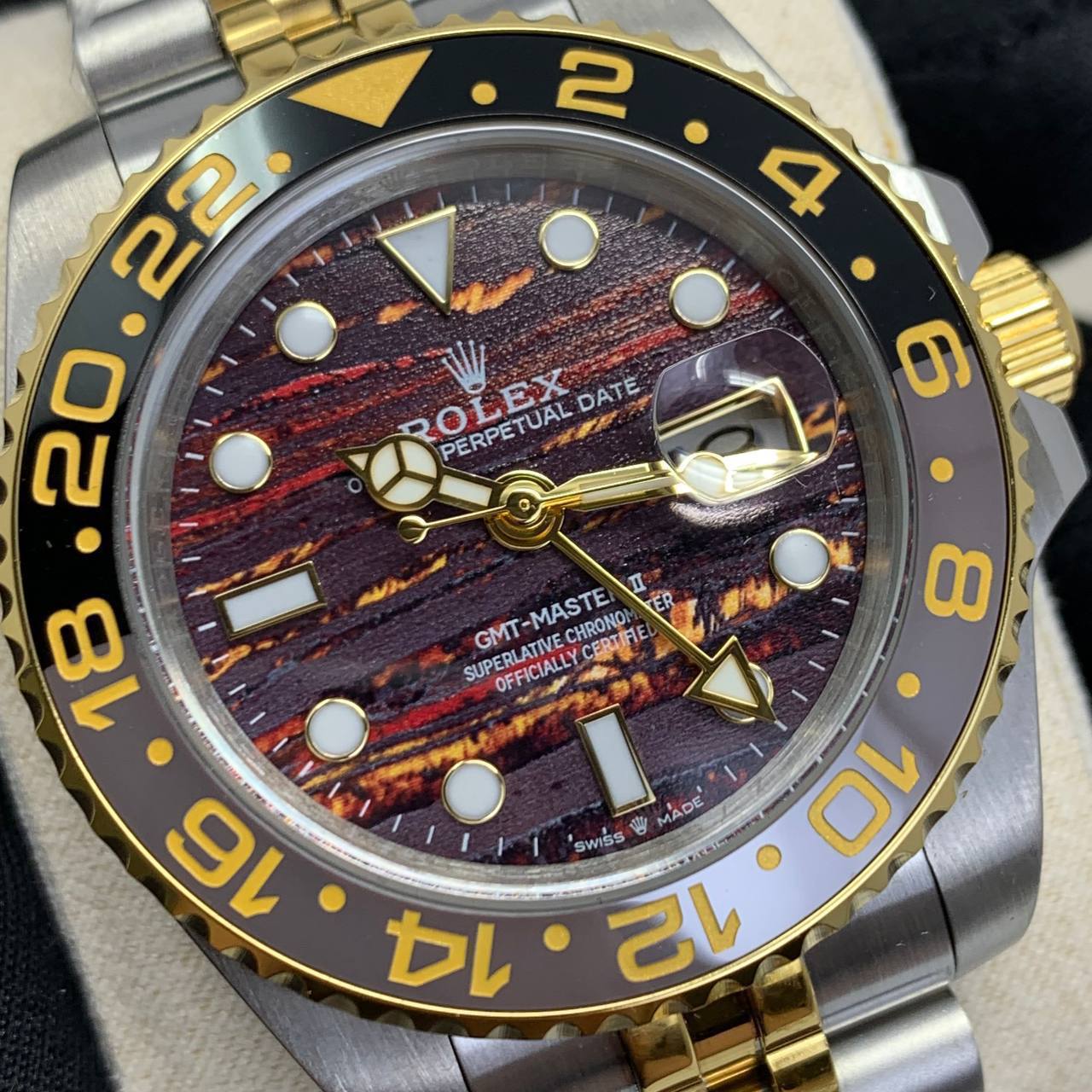 Rolex GMT-Master II 126713GRNR-0002 Men's Watch Tiger Iron Dial Yellow Gold Two-Tone Jubilee Bracelet Reps Sale UK Best Quality AAA Replica