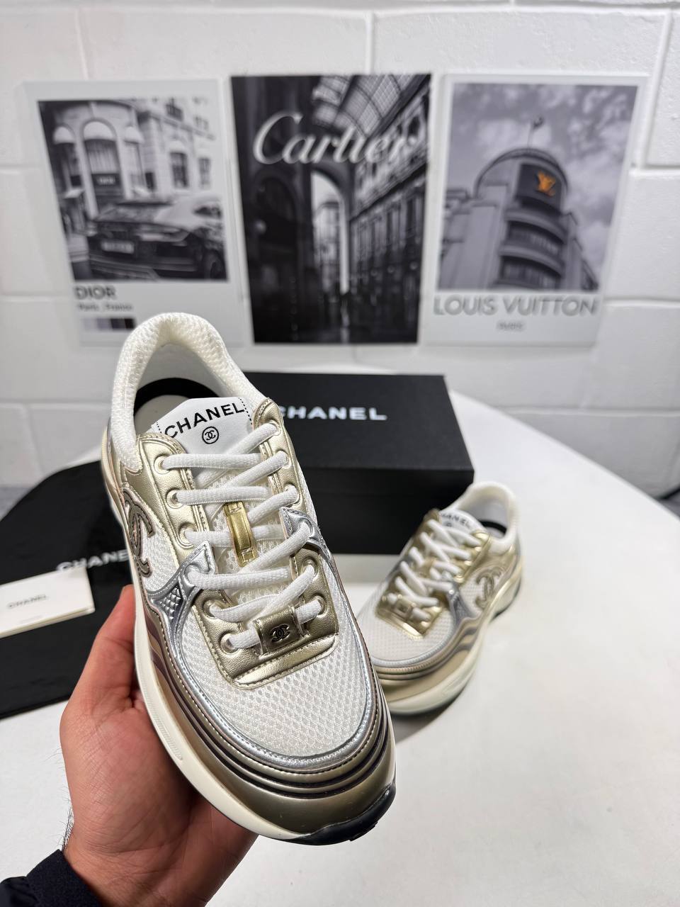 Chanel Fabric Laminated Calfskin Stretch CC in "Golden-Tone" Women's Trainers Reps Sale UK Best Quality AAA Replica