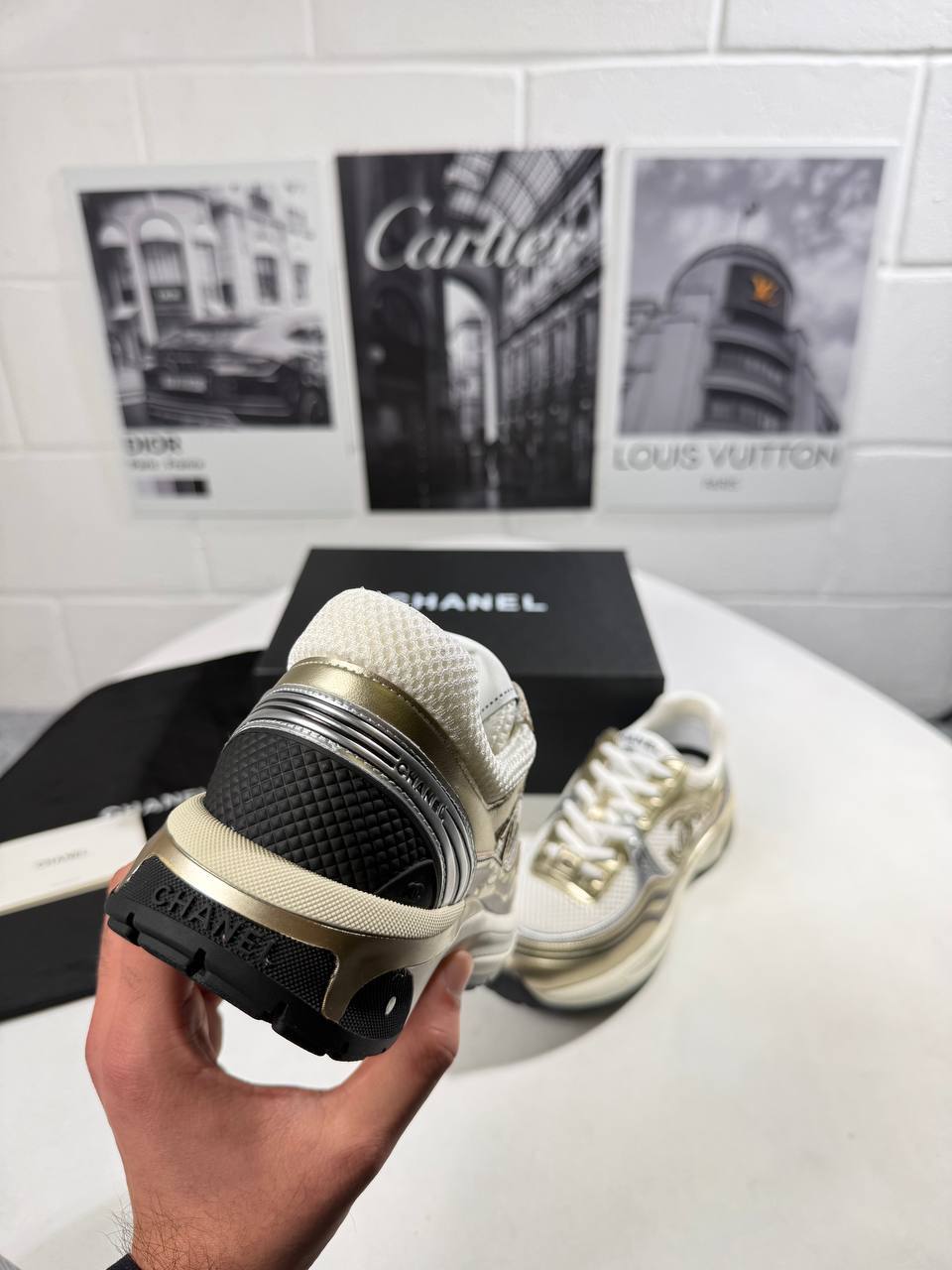 Chanel Fabric Laminated Calfskin Stretch CC in "Golden-Tone" Women's Trainers Reps Sale UK Best Quality AAA Replica