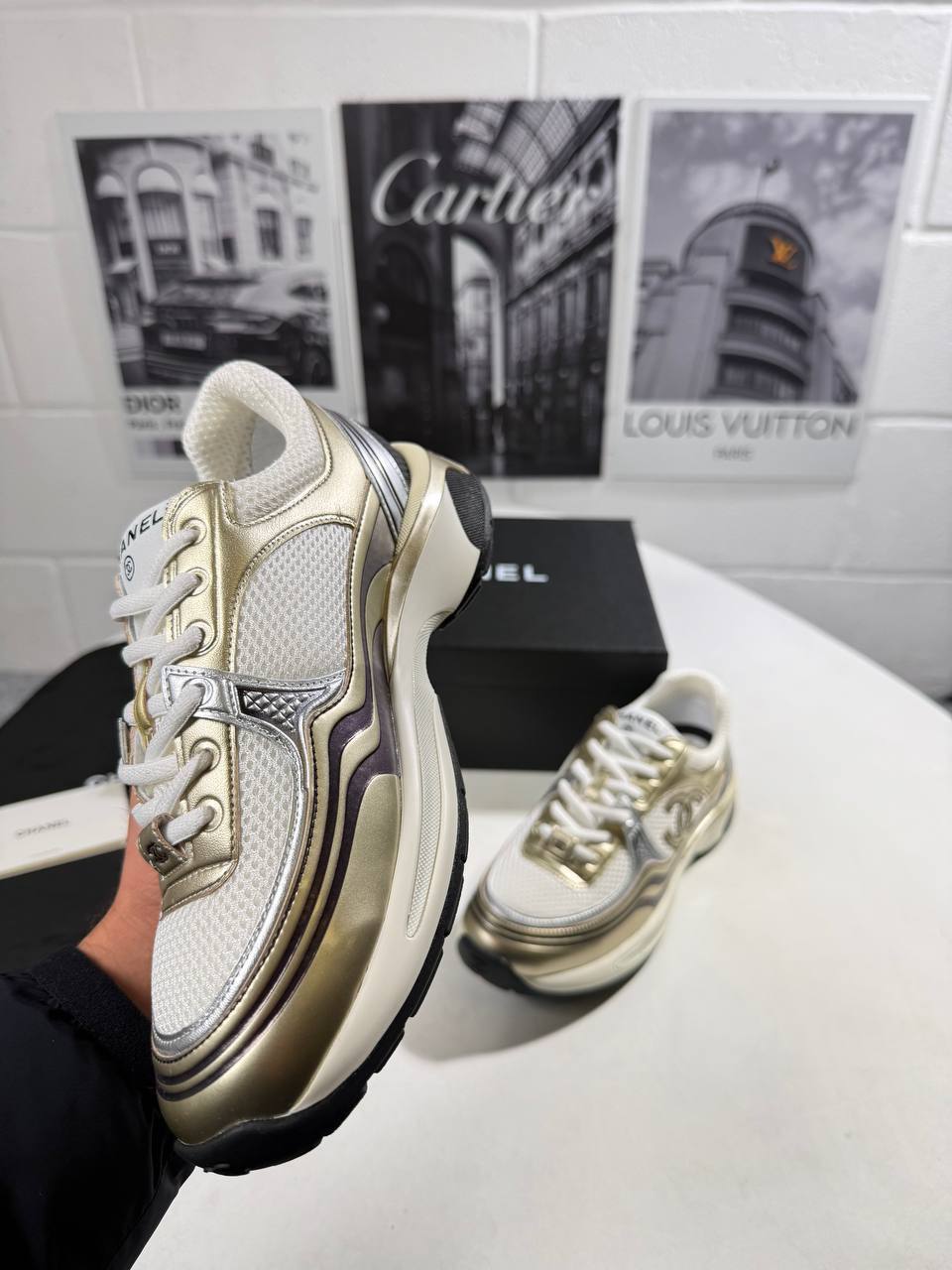 Chanel Fabric Laminated Calfskin Stretch CC in "Golden-Tone" Women's Trainers Reps Sale UK Best Quality AAA Replica