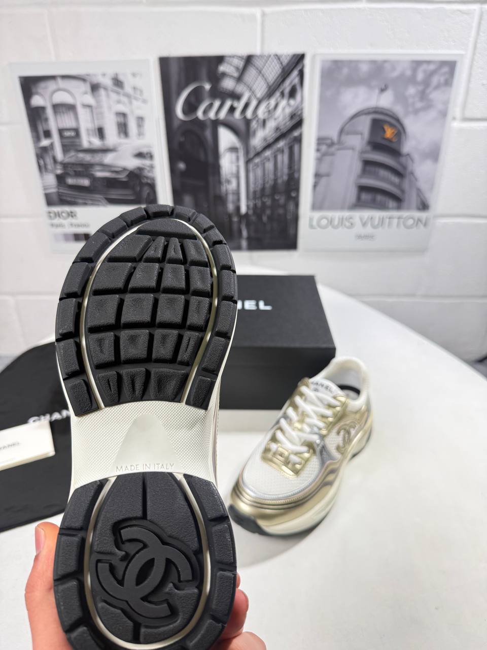 Chanel Fabric Laminated Calfskin Stretch CC in "Golden-Tone" Women's Trainers Reps Sale UK Best Quality AAA Replica