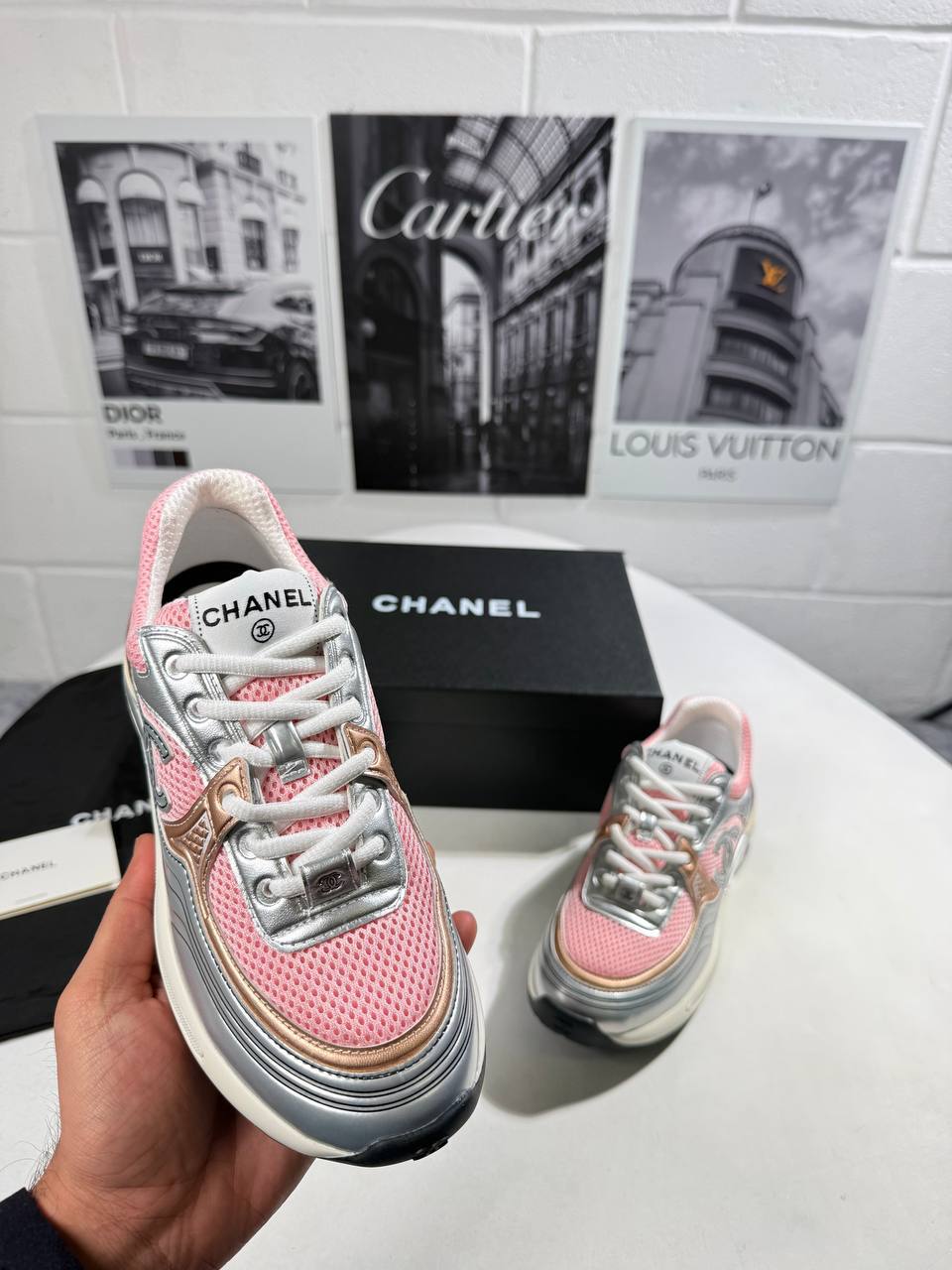 Chanel Fabric Laminated Calfskin Stretch CC in "Pink" Women's Trainers Reps Sale UK Best Quality AAA Replica