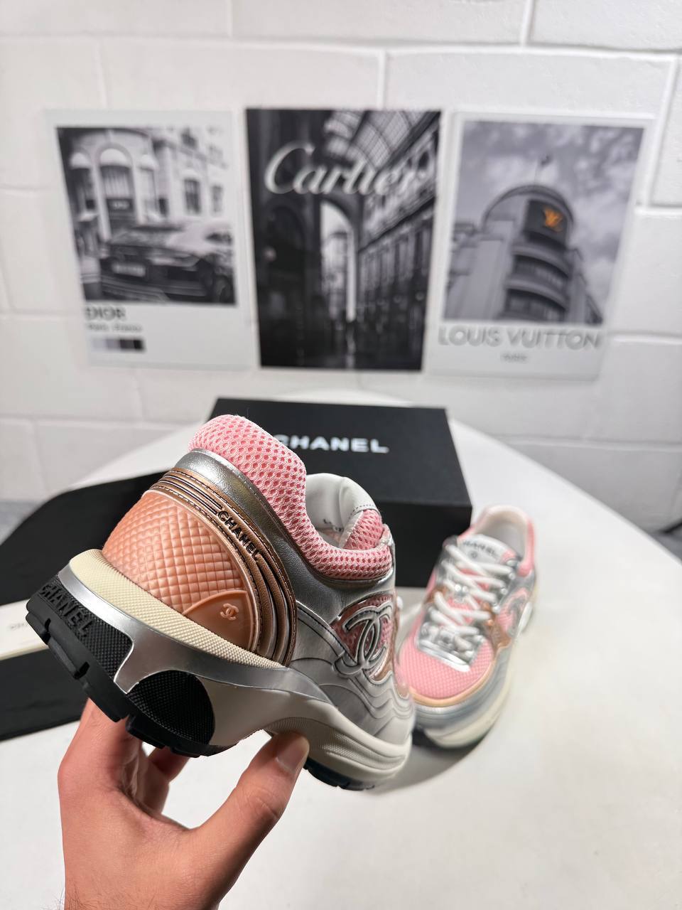 Chanel Fabric Laminated Calfskin Stretch CC in "Pink" Women's Trainers Reps Sale UK Best Quality AAA Replica