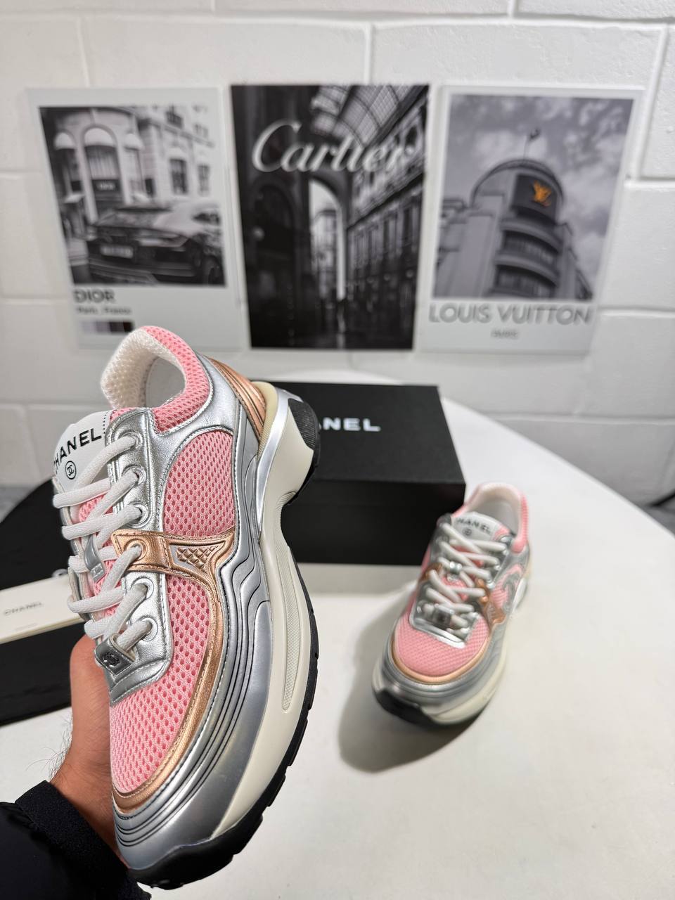 Chanel Fabric Laminated Calfskin Stretch CC in "Pink" Women's Trainers Reps Sale UK Best Quality AAA Replica