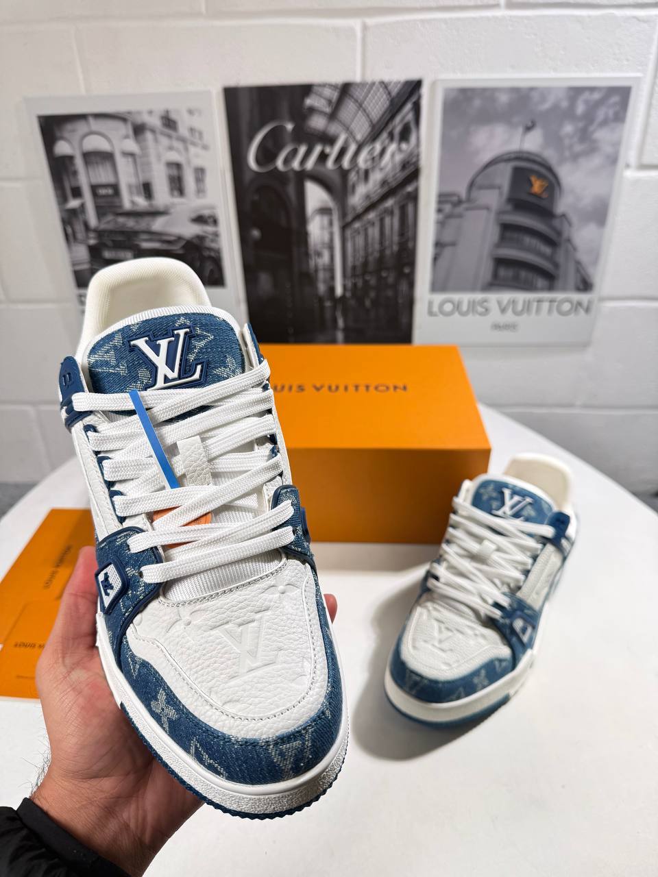 Louis Vuitton LV Monogram Denim White/Blue Men's Sneakers Reps Sale UK Best Quality AAA Replica