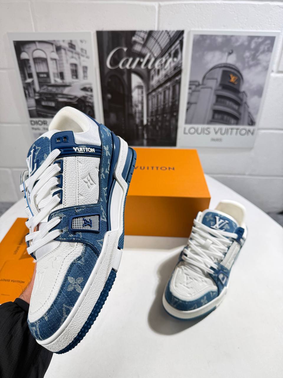 Louis Vuitton LV Monogram Denim White/Blue Men's Sneakers Reps Sale UK Best Quality AAA Replica