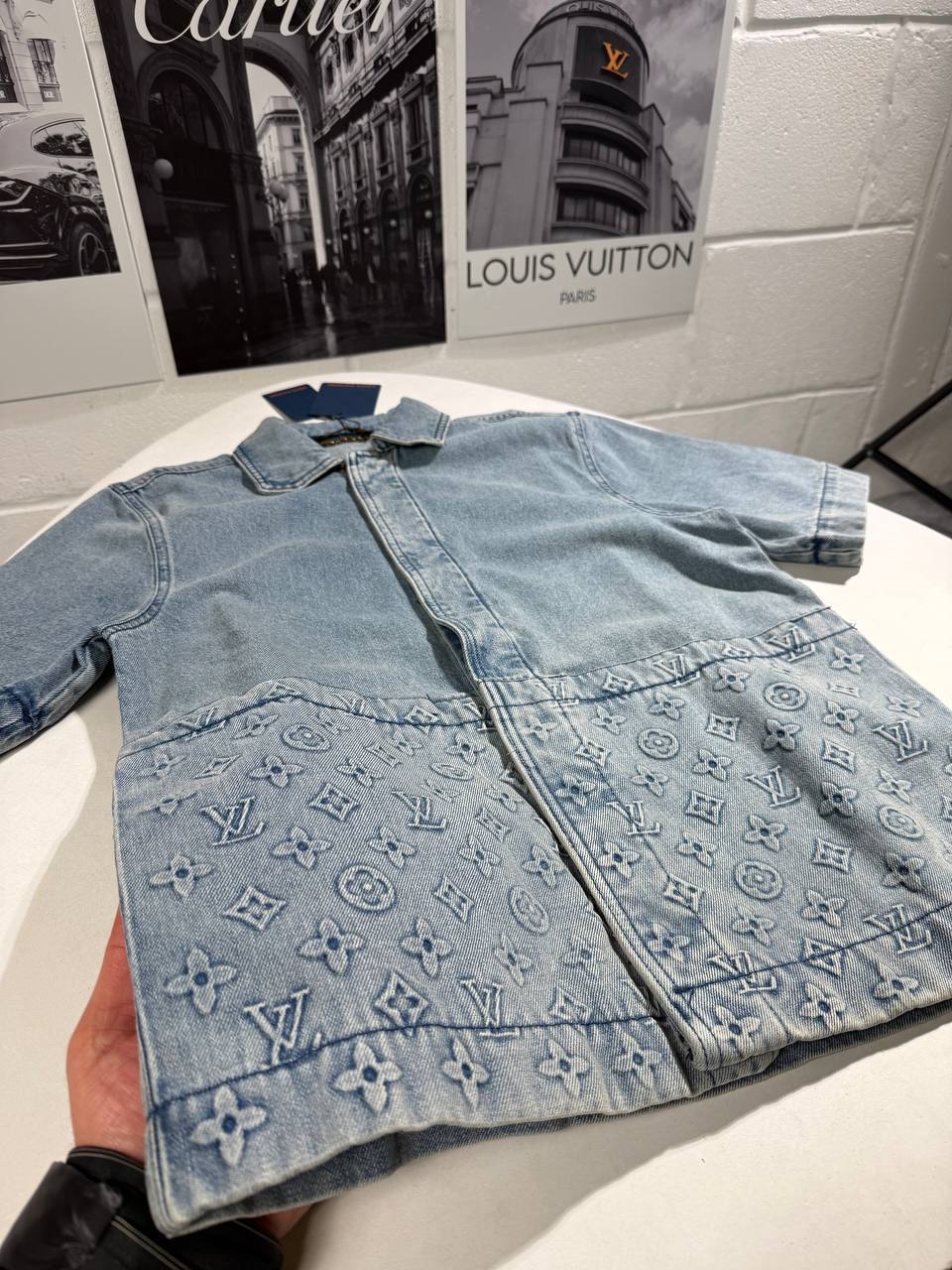 Louis Vuitton Short Sleeve Denim Brand Logo Tracksuit Men's in Blue Color Reps Sale UK Best Quality AAA Replica