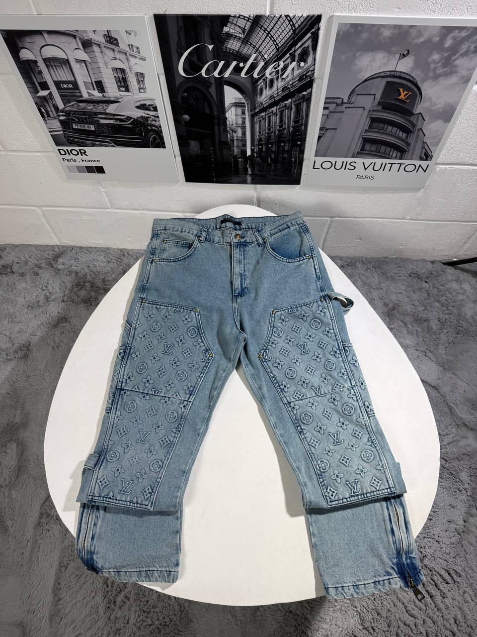 Louis Vuitton Short Sleeve Denim Brand Logo Tracksuit Men's in Blue Color Reps Sale UK Best Quality AAA Replica