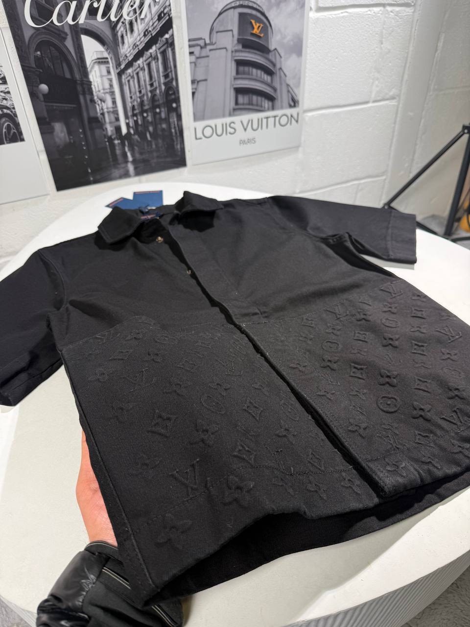 Louis Vuitton Short Sleeve Denim Brand Logo Tracksuit Men's in Black Color Reps Sale UK Best Quality AAA Replica