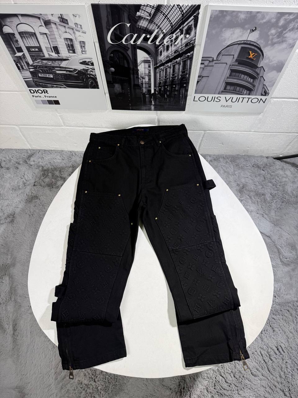 Louis Vuitton Short Sleeve Denim Brand Logo Tracksuit Men's in Black Color Reps Sale UK Best Quality AAA Replica