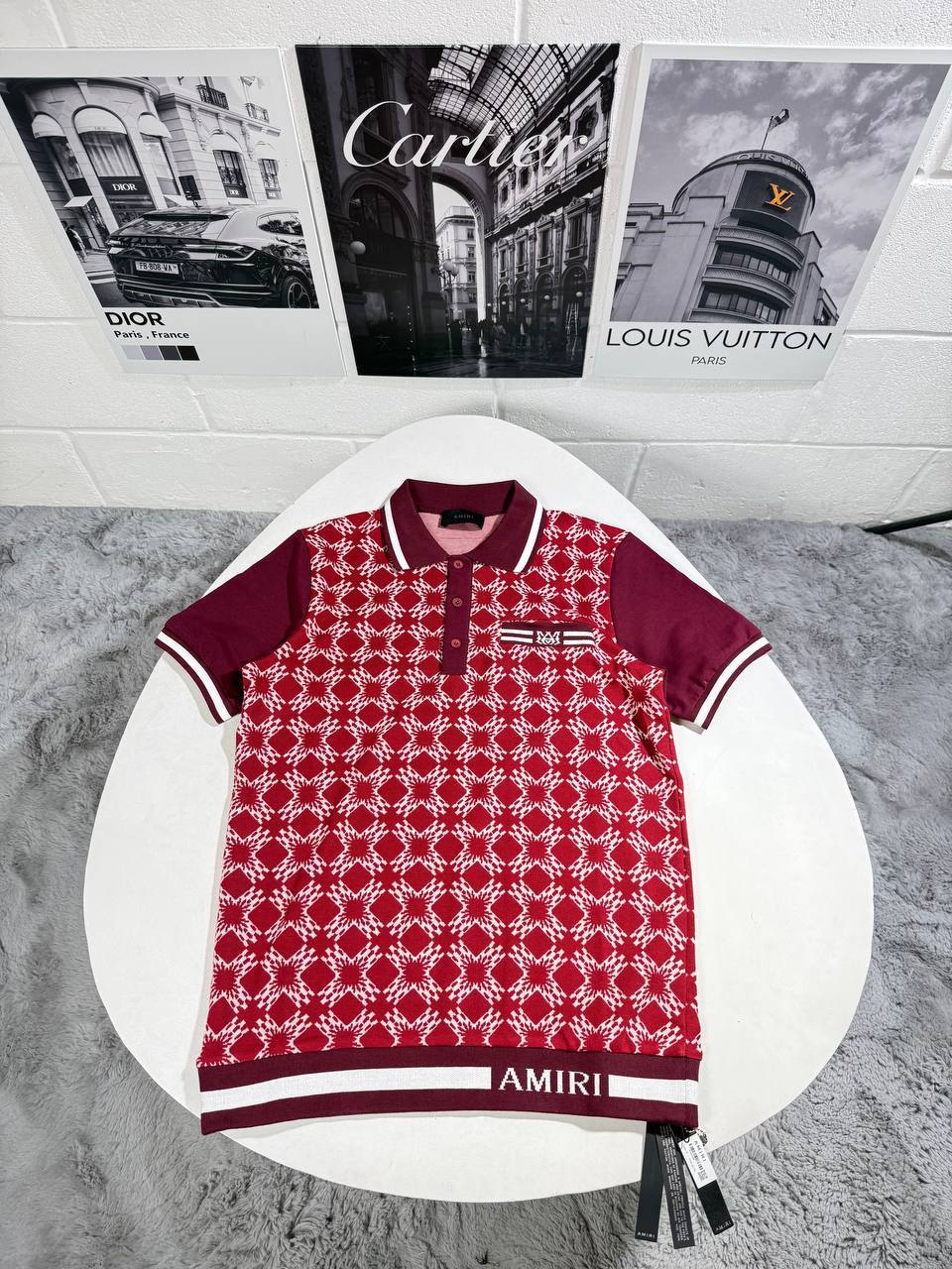 Amiri MA Quad Knit Logo Patch Polo Shirts Men's in Burgundy/Red Color Reps UK Sale Best Quality AAA Replica