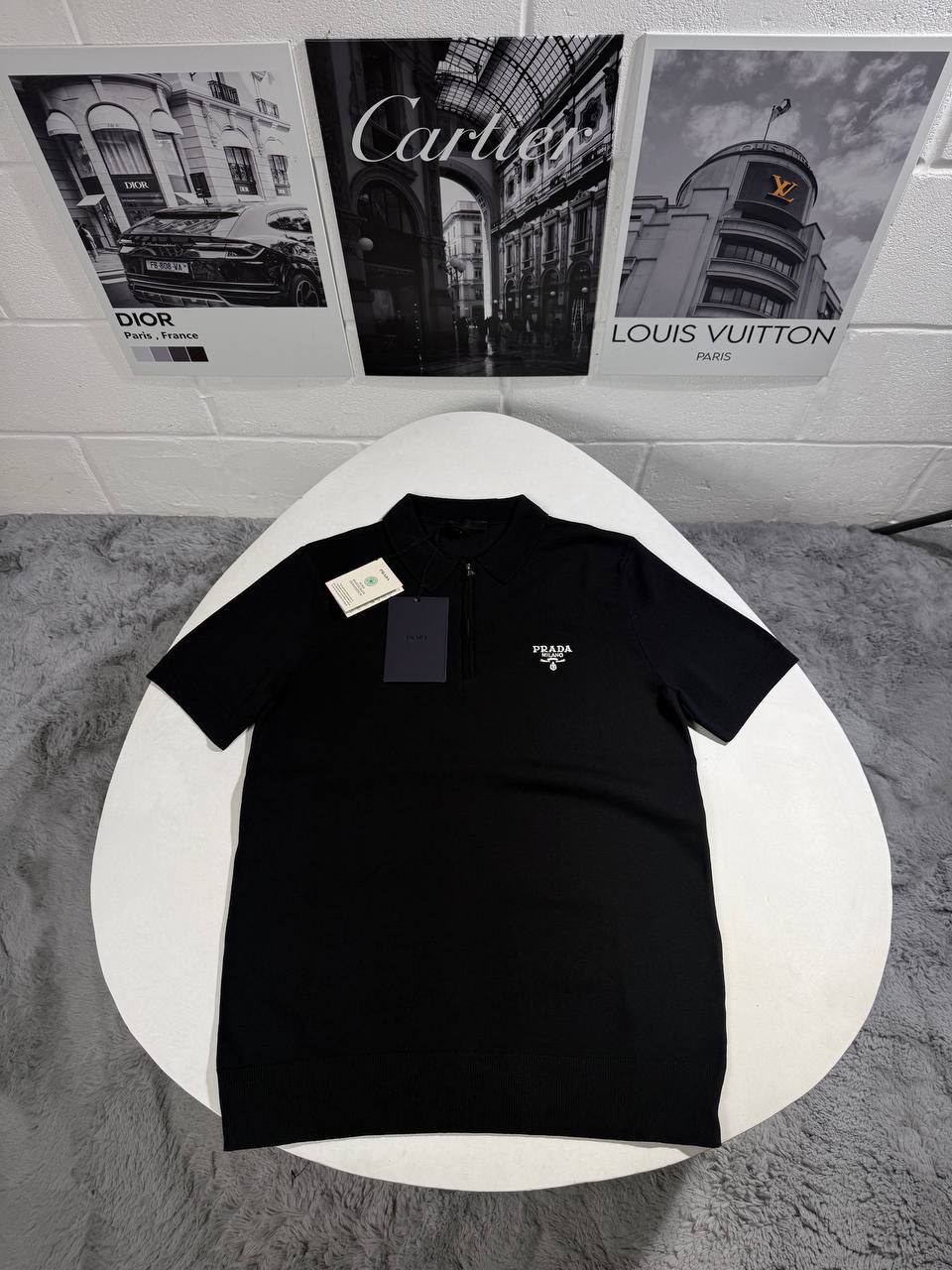 Prada Embroidered Logo Half-Zip Polo Shirts Men's in 2 Colors Reps Sale UK Best Quality AAA Replica