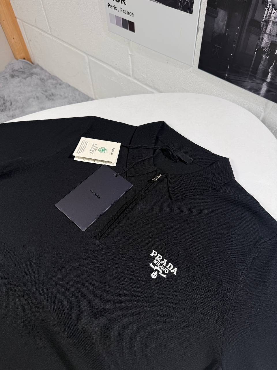 Prada Embroidered Logo Half-Zip Polo Shirts Men's in 2 Colors Reps Sale UK Best Quality AAA Replica