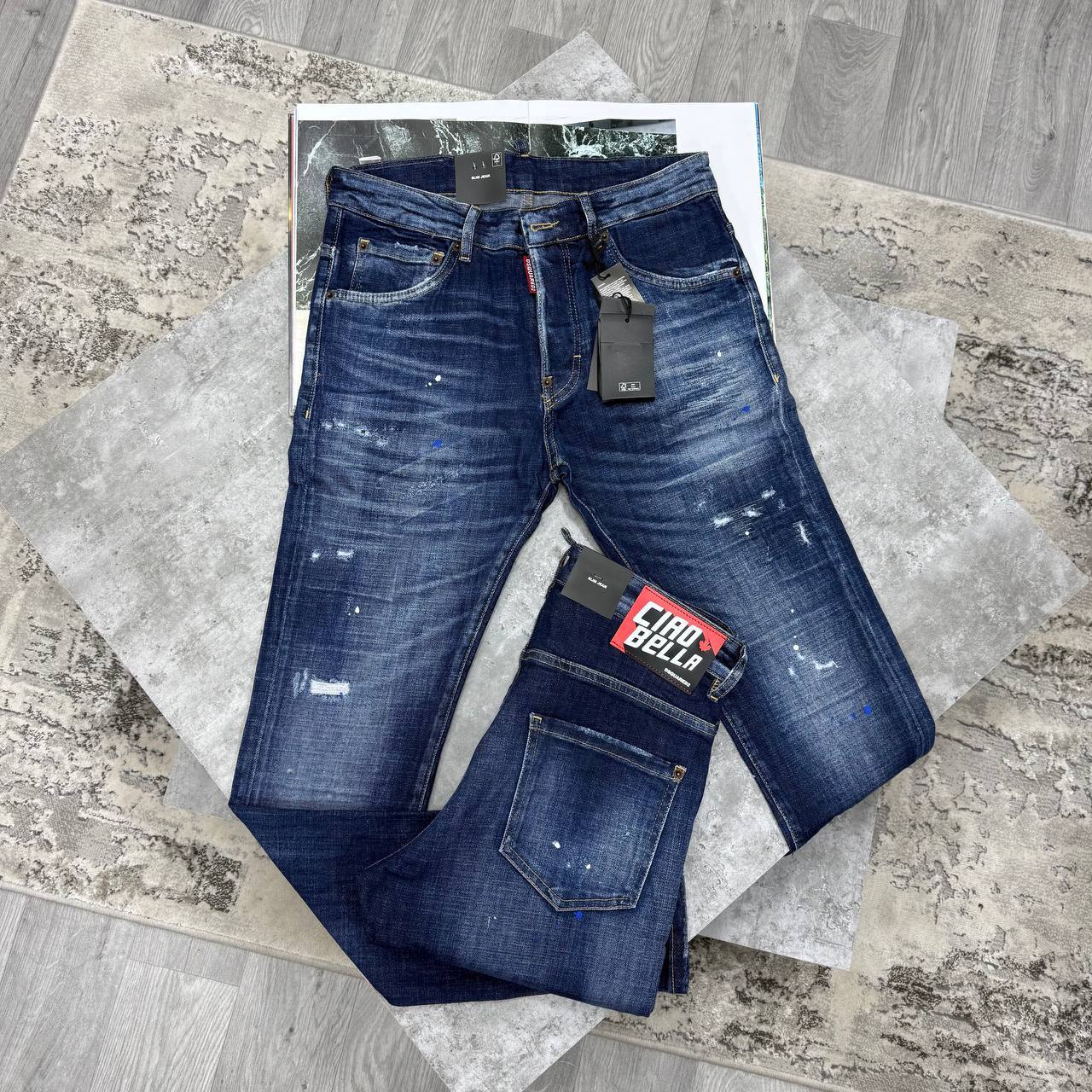 Dsquared2 Ciao Bella Distressed Slim Fit Dark Blue Jeans in Multiple Waist Sizes Reps Sale UK Best Quality AAA Replica