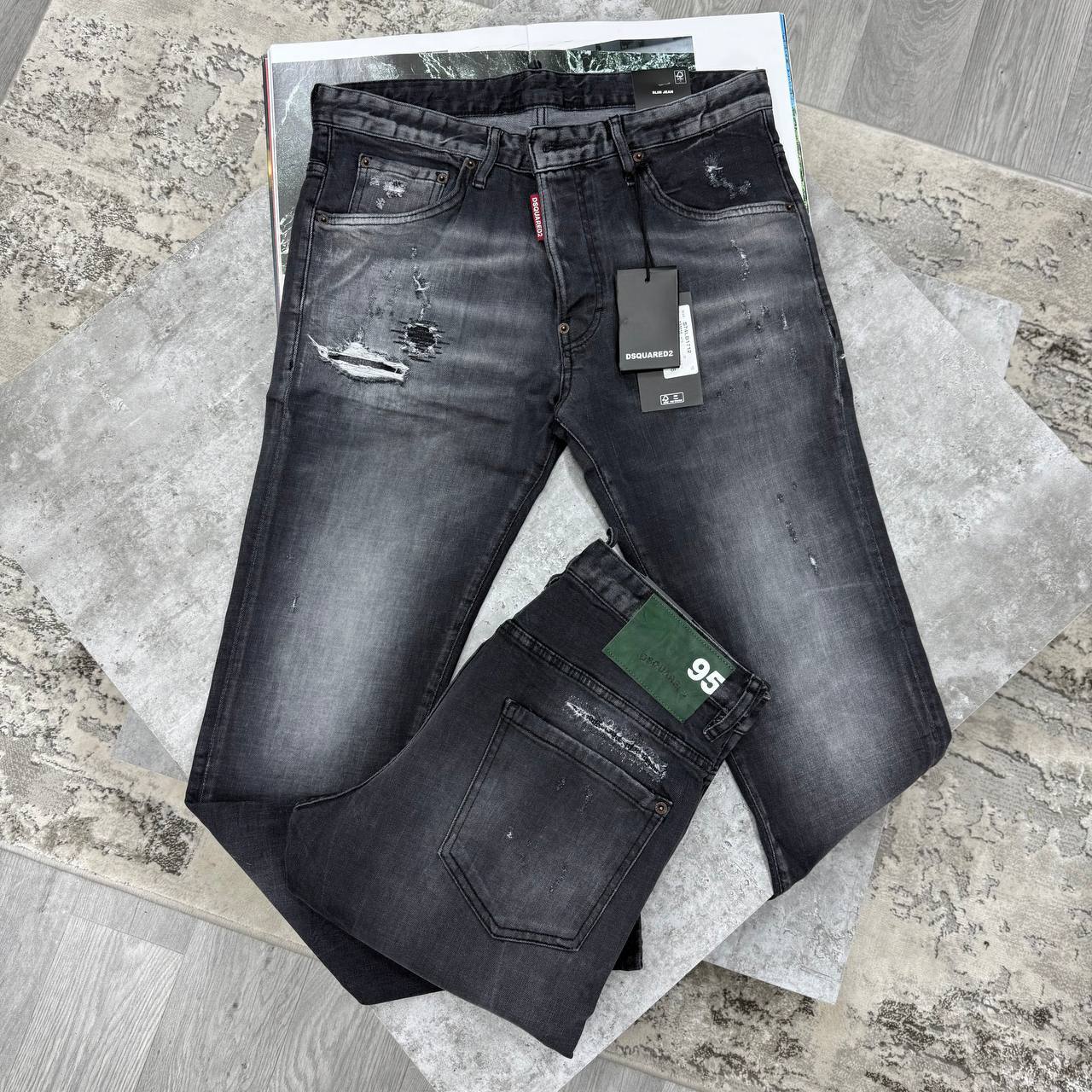 Dsquared2 "95" Edition Slim Fit Faded Grey/Black Jeans in Multiple Waist Sizes Reps Sale UK Best Quality AAA Replica