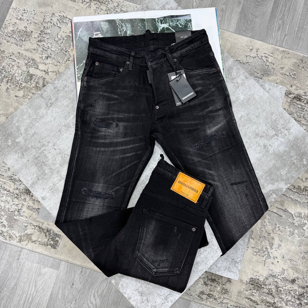 Dsquared2 Distressed Signature Denim Line Slim Fit Grey/Black Jeans in Multiple Waist Sizes Reps Sale UK Best Quality AAA Replica
