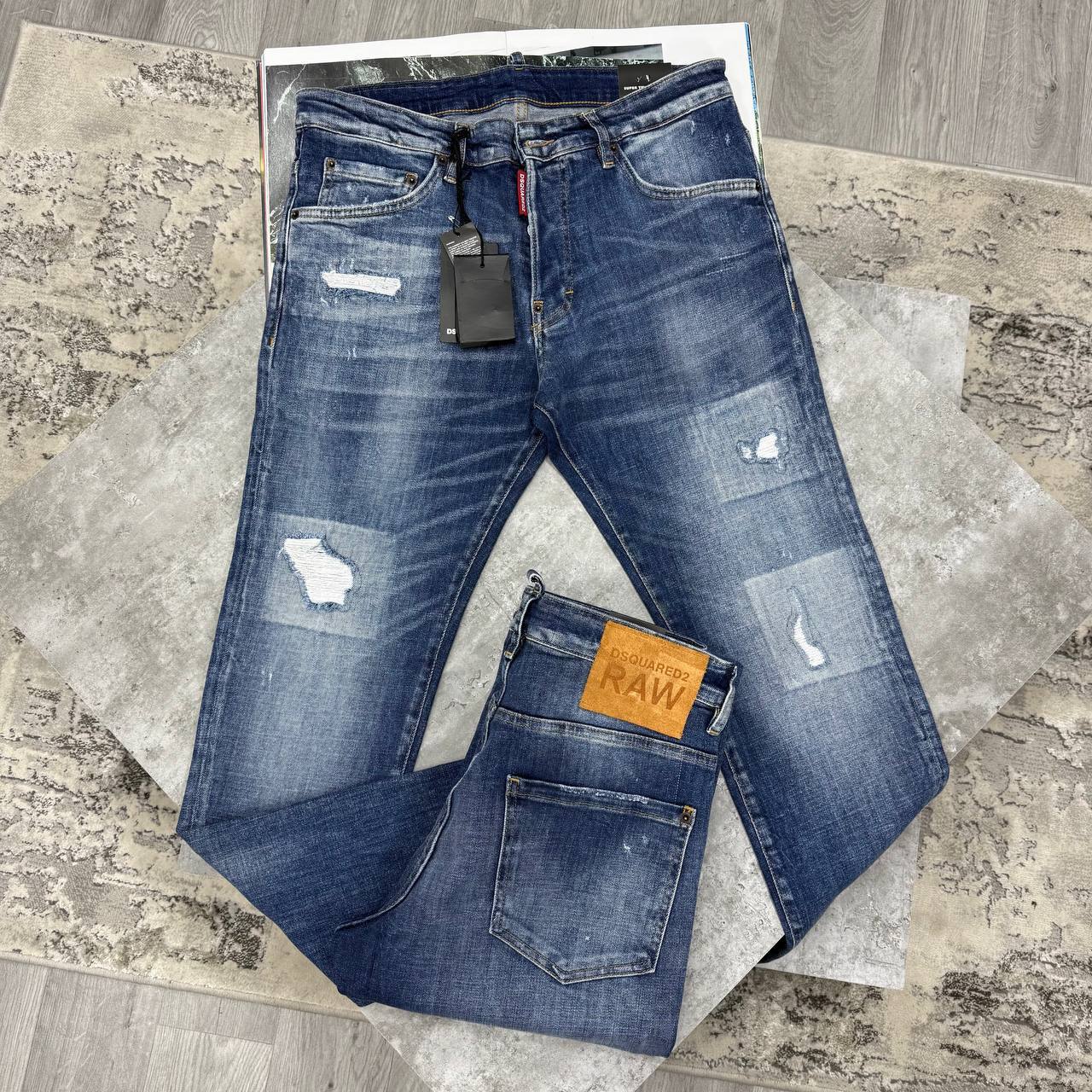 Dsquared2 "RAW" Edition Slim Fit Regular Blue Jeans in Multiple Waist Sizes Reps Sale UK Best Quality AAA Replica