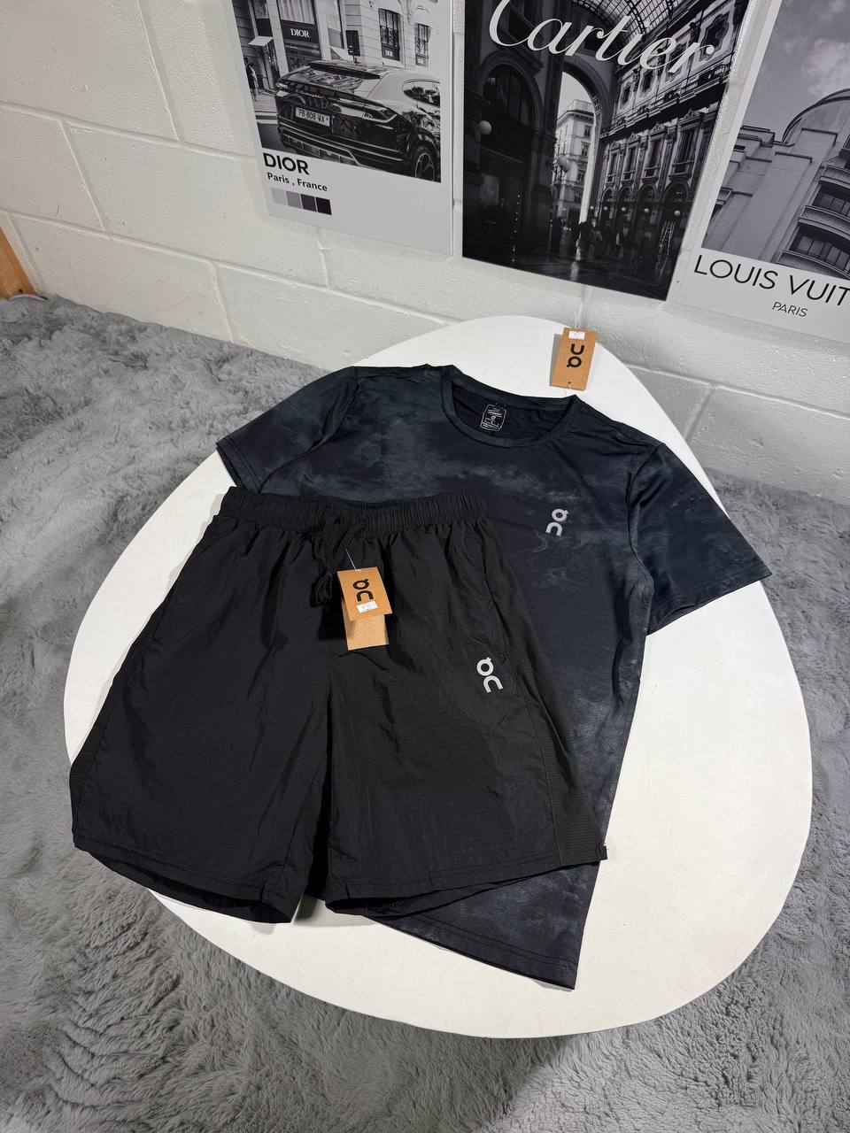 On Running Cloud Performance Short-Sleeve T-Shirts & Shorts Set in Dark Grey/Black Colors Men's Reps Sale UK Best Quality AAA Replica