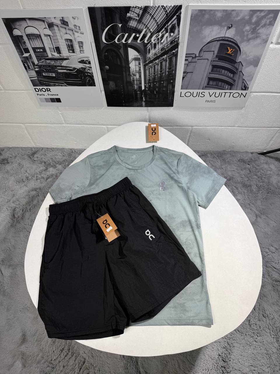 On Running Cloud Performance Short-Sleeve T-Shirts & Shorts Set in Mint Green/Black Colors Men's Reps Sale UK Best Quality AAA Replica