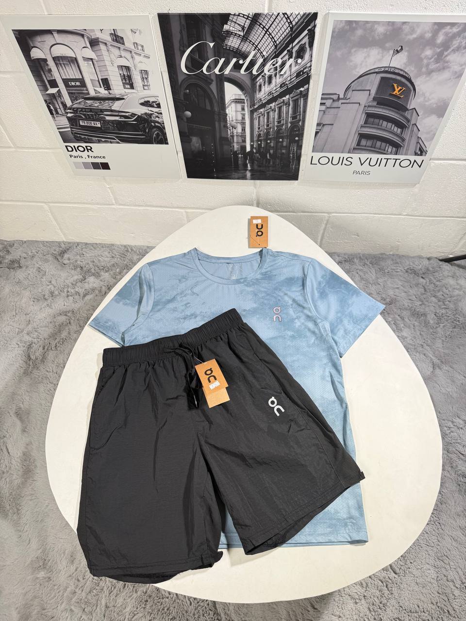 On Running Cloud Performance Short-Sleeve T-Shirts & Shorts Set in Light Blue/Black Colors Men's Reps Sale UK Best Quality AAA Replica