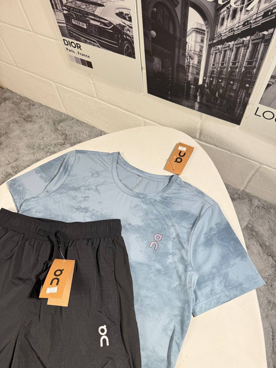 On Running Cloud Performance Short-Sleeve T-Shirts & Shorts Set in Light Blue/Black Colors Men's Reps Sale UK Best Quality AAA Replica