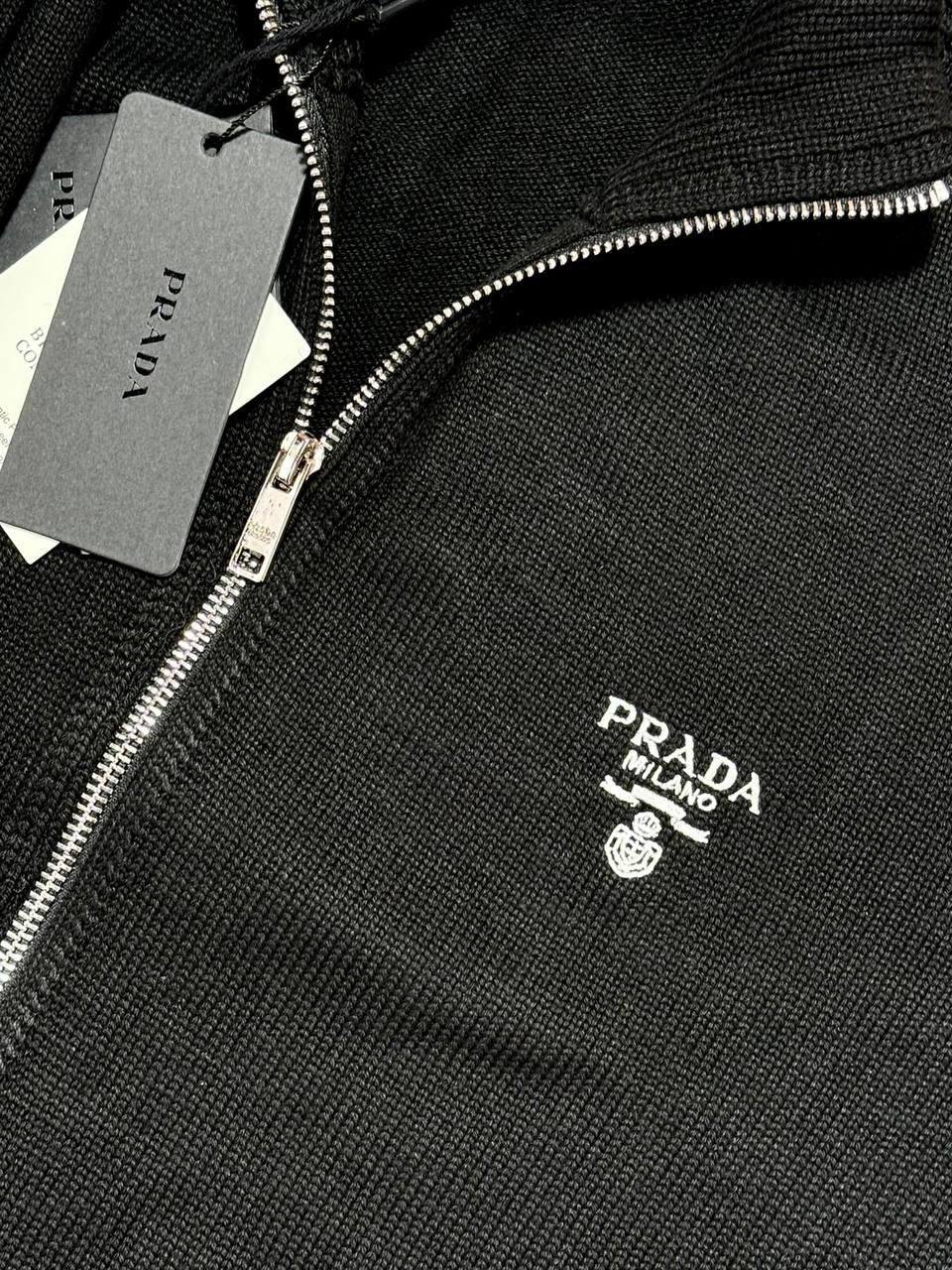 Prada Knitted Cashere  Zip-Up Tracksuit Men's in Black Reps UK Best Quality AAA Replica