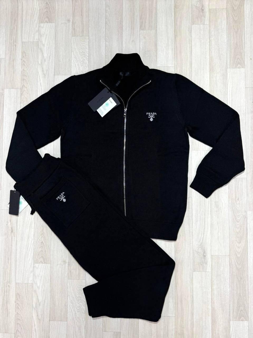 Prada Knitted Cashere  Zip-Up Tracksuit Men's in Black Reps UK Best Quality AAA Replica
