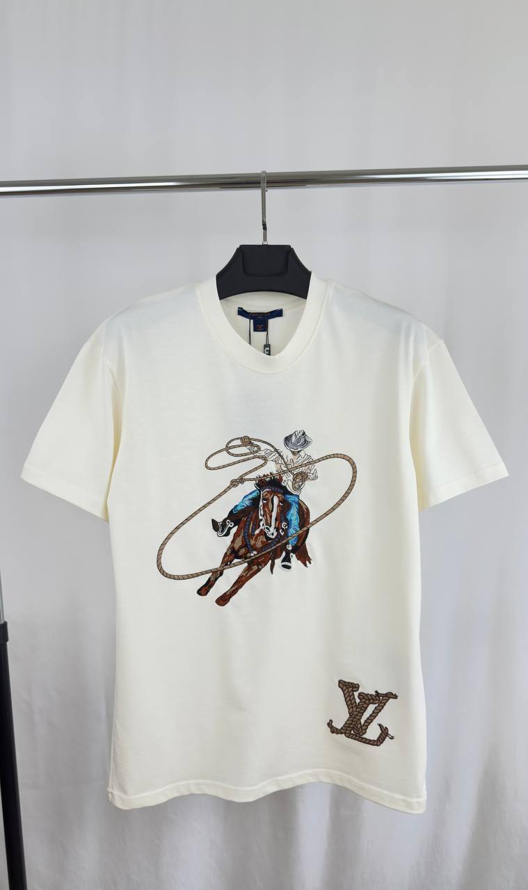 Louis Vuitton Graphic Cowboy Motif Embroidered Cotton T-Shirt in 2 Colors Men's Women's Reps UK Best Quality Replica