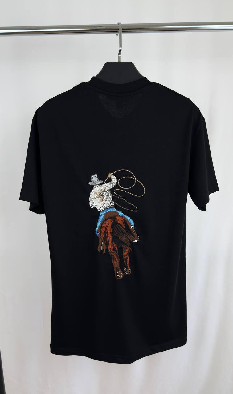 Louis Vuitton Graphic Cowboy Motif Embroidered Cotton T-Shirt in 2 Colors Men's Women's Reps UK Best Quality Replica