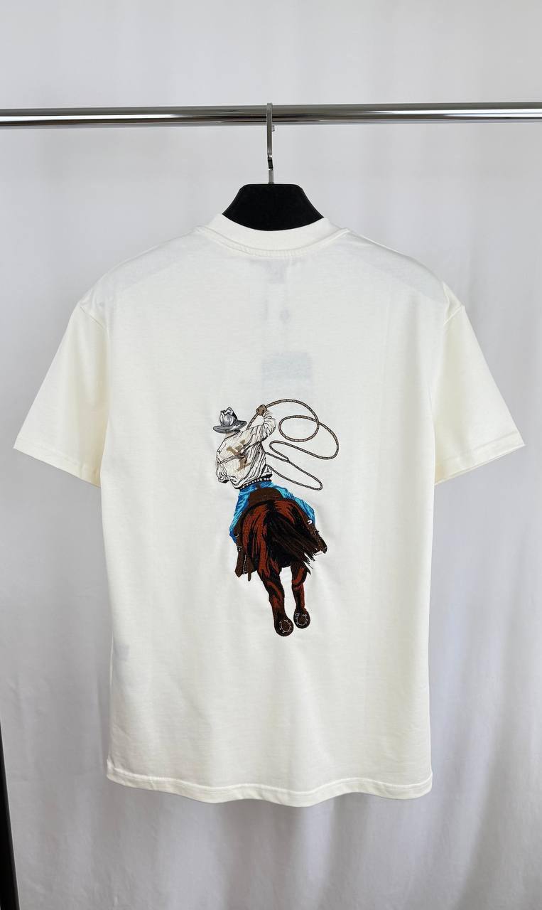 Louis Vuitton Graphic Cowboy Motif Embroidered Cotton T-Shirt in 2 Colors Men's Women's Reps UK Best Quality Replica