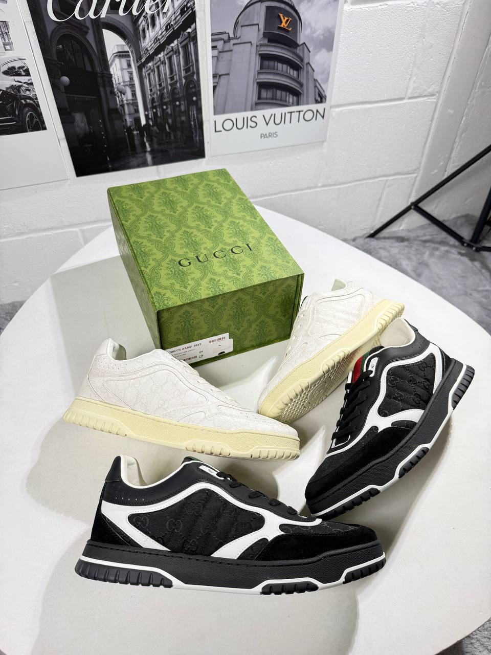 Gucci Calf Leather Re-Web Sneakers Men's in 2 Colors Reps Sale UK Best Quality AAA Replica