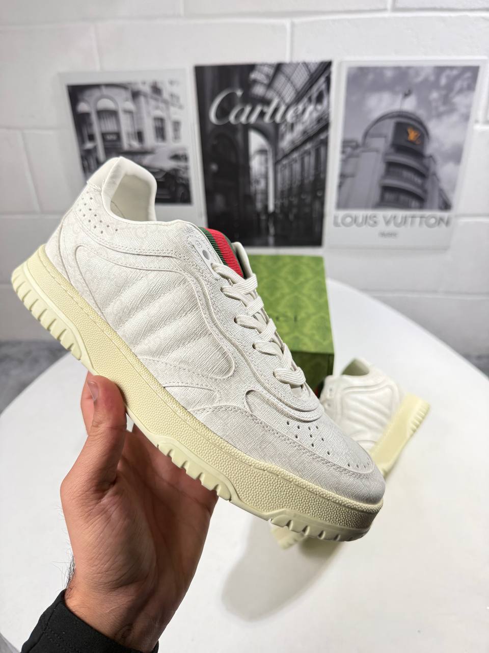Gucci Calf Leather Re-Web Sneakers Men's in 2 Colors Reps Sale UK Best Quality AAA Replica