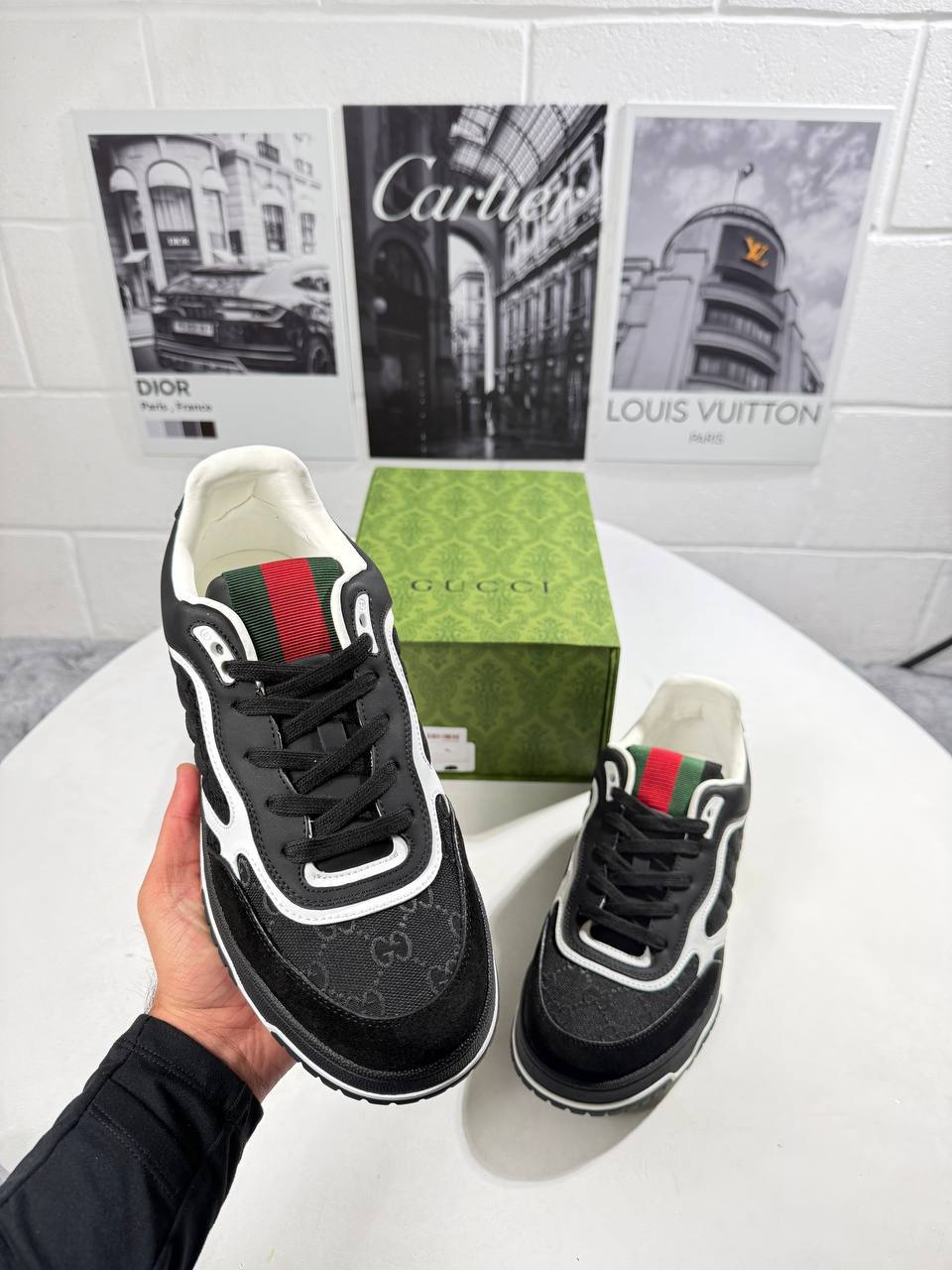 Gucci Calf Leather Re-Web Sneakers Men's in 2 Colors Reps Sale UK Best Quality AAA Replica