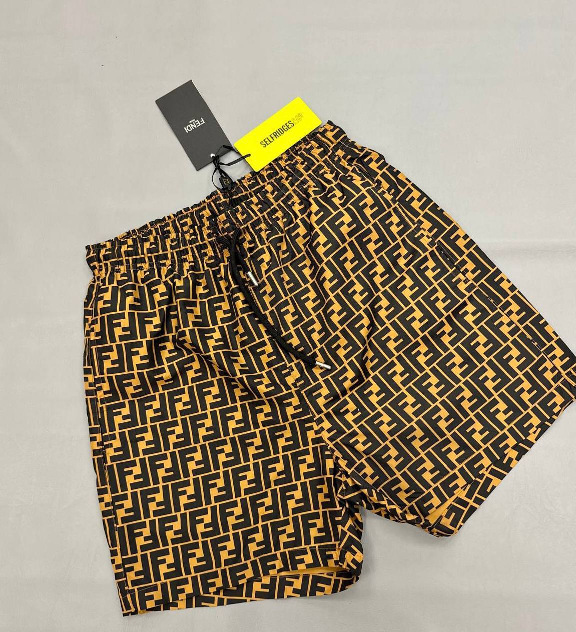 Fendi FF Monogram Motif Swim Shorts in Brown/Black Men's Reps Sale UK Best Quality AAA Replica