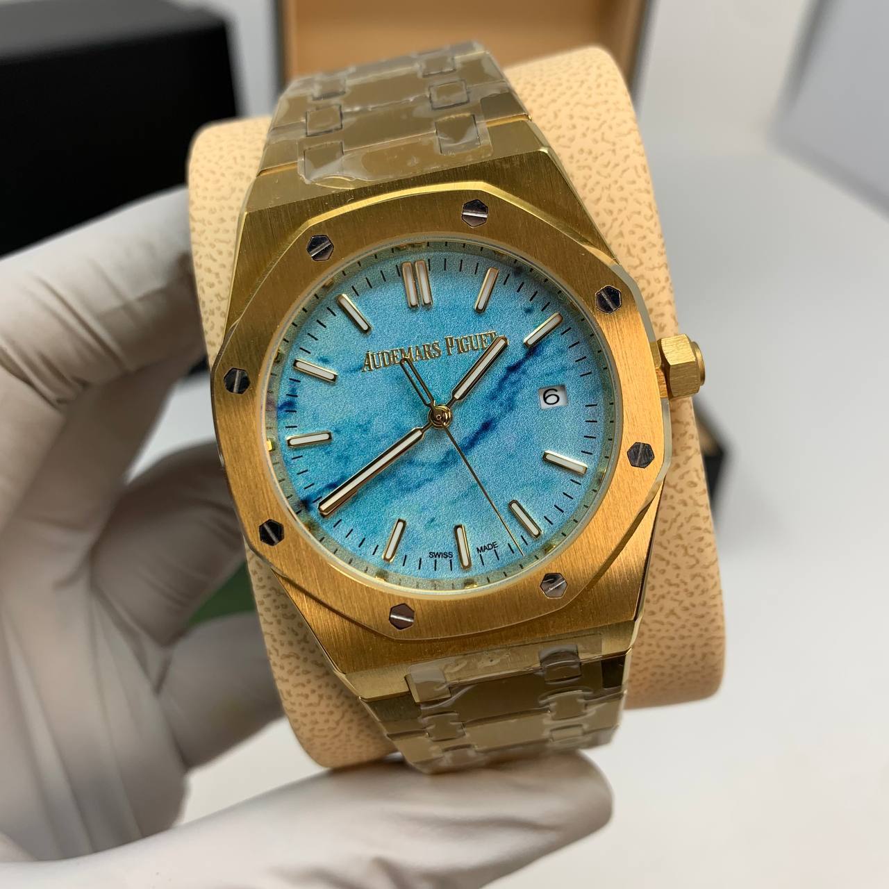 Audemars Piguet Royal Oak Selfwinding "Turquoise" Dial Golden Bracelet Men's Watch Reps Sale UK Best Quality AAA Replica