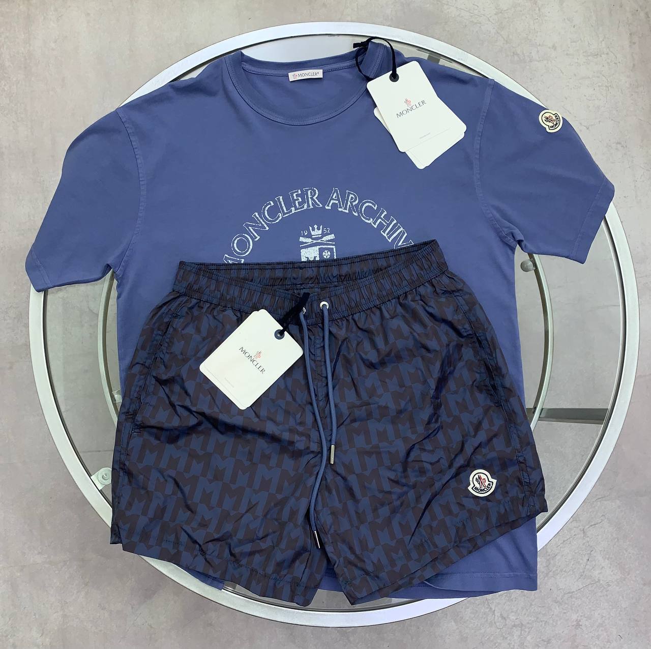 Moncler 1952 Archive Crest Graphic T-Shirts & Shorts Set Men's in Different Colors Reps UK Best Quality Sale AAA Replica