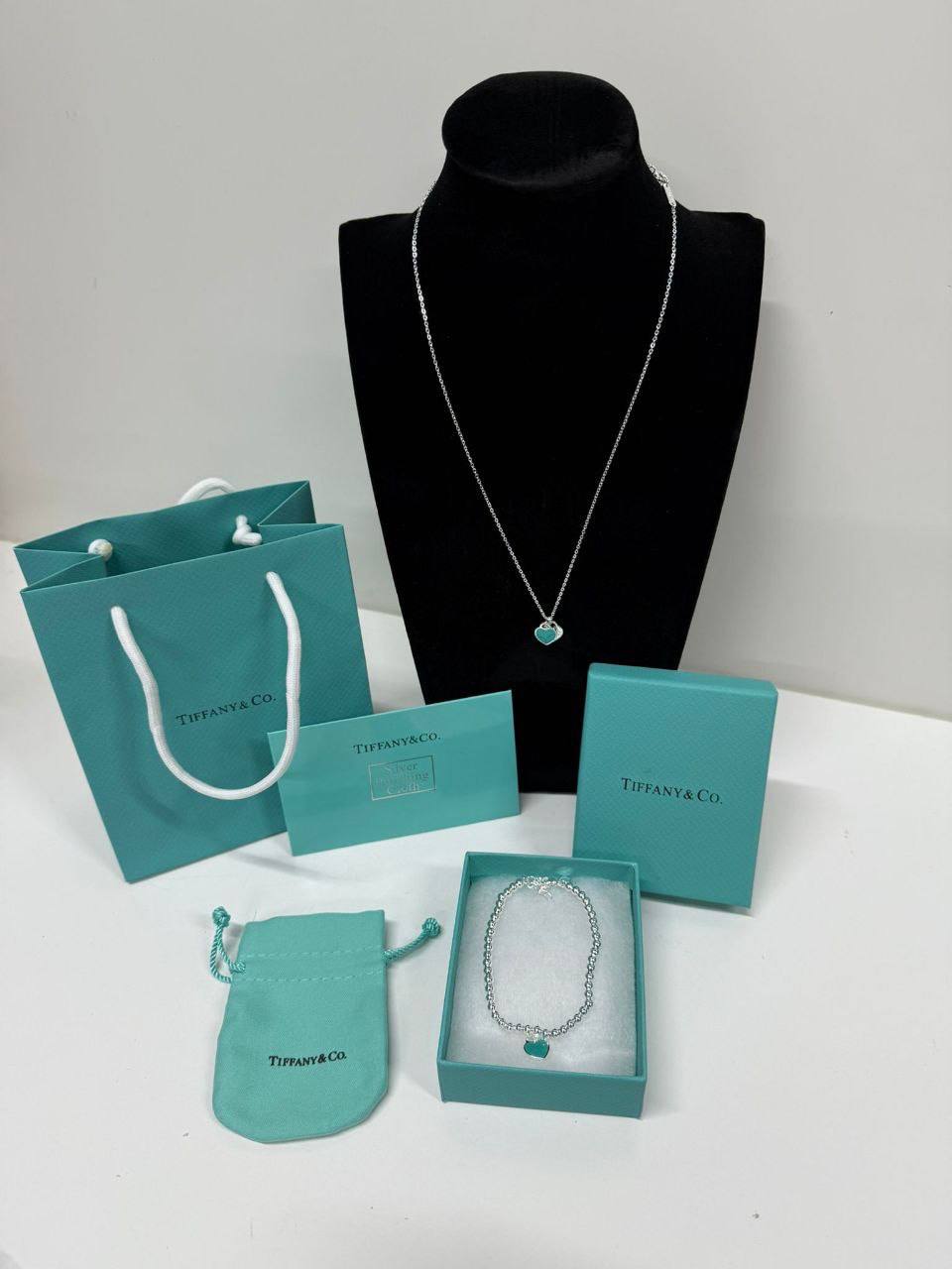 Tiffany & Co. Blue Double Heart Tag Necklace & Bracelet Set Women's Reps Sale UK Best Quality AAA Replica