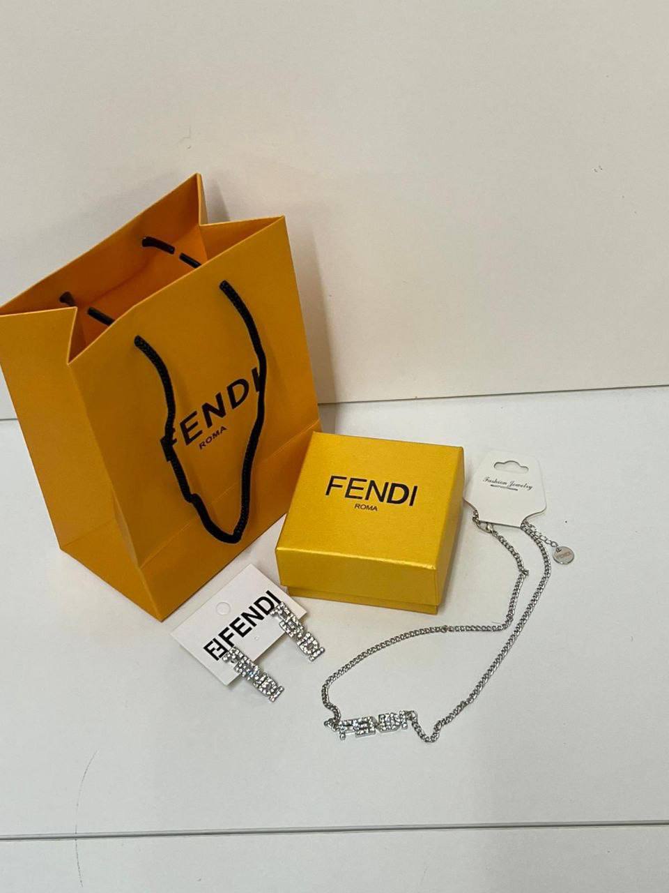 Fendi Crystal-Embellished Lettering Necklace & Earrings Set Women's Reps Sale UK Best Quality AAA Replica