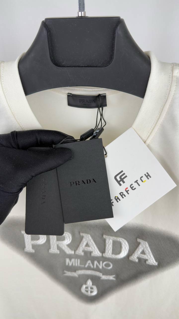 Prada Classic Cotton Short-Sleeve T-Shirt in White Color Men's Women's Reps UK Best Quality Replica