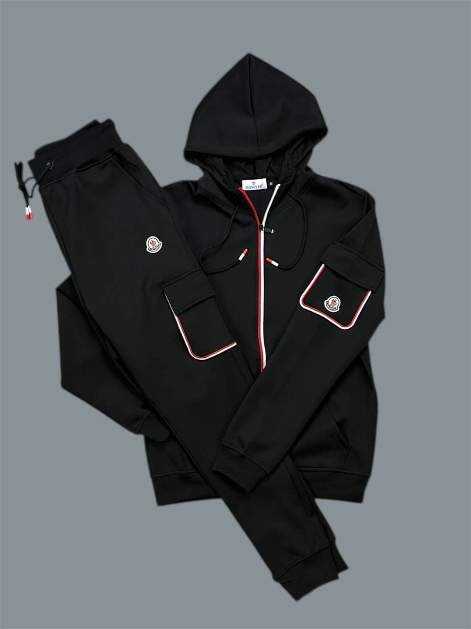 Moncler Hooded Red Trim on the Pockets Tracksuit in Different Colors Men's Reps Sale UK Best Quality AAA Replica
