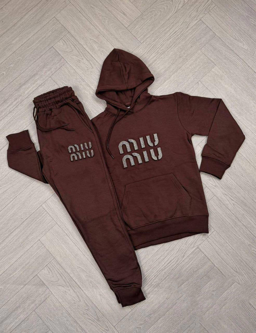 Miu Miu Embossed Logo Fleece Women's Tracksuit Brown Reps Sale UK Best Quality AAA Replica
