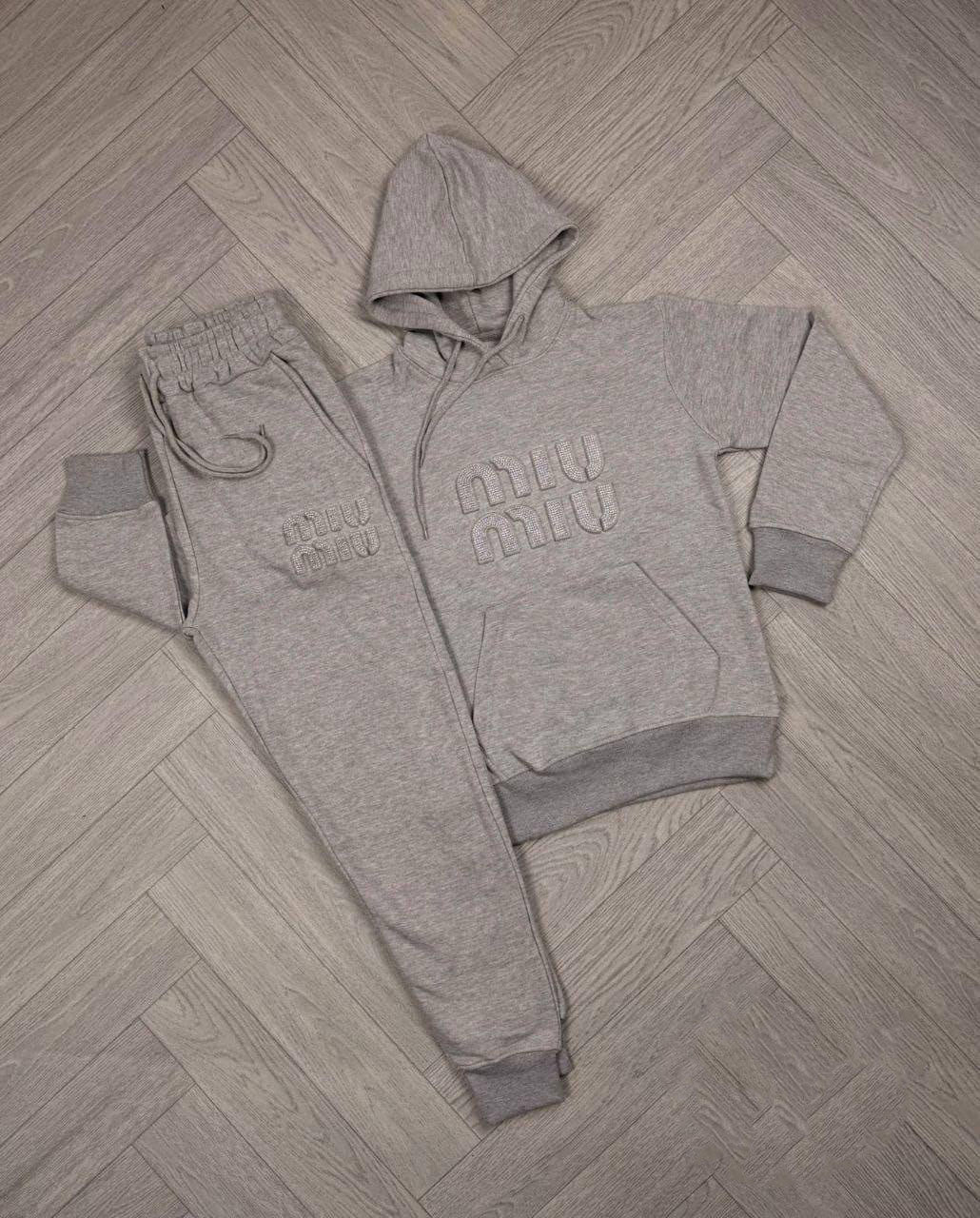 Miu Miu Embossed Logo Fleece Women's Tracksuit Grey Reps Sale UK Best Quality AAA Replica