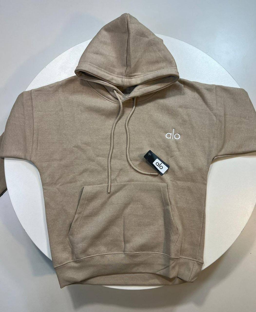 Alo Yoga Accolade Logo Women's Hoodie Beige Reps Sale UK Best Quality AAA Replica