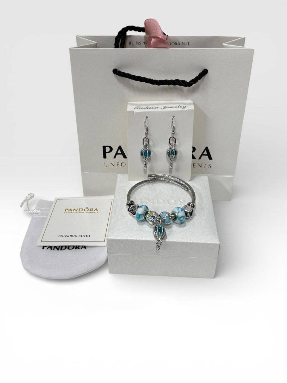 Pandora Hot Air Balloon Sky Blue Bracelets & Earrings Set Women's Reps Sale UK Best Quality AAA Replica